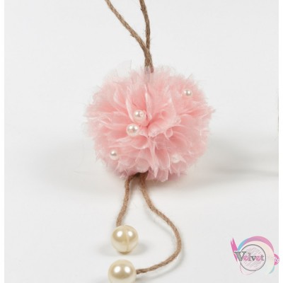 Hanging tulle with embroidered pearls, pink, 30cm, 1pc  Textile materials