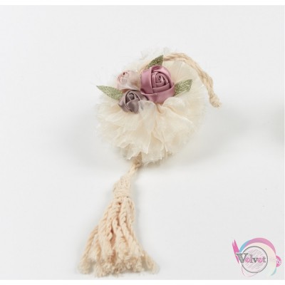 Hanging tulle with fabric flowers, ivory, 27cm, 1pc  Textile materials