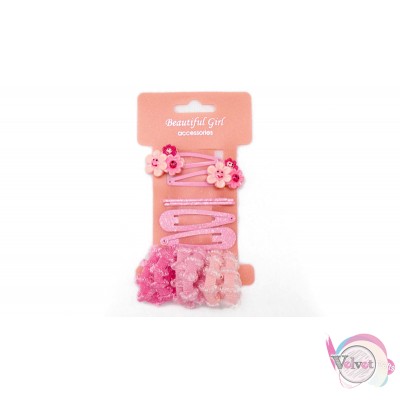 Παιδικό σετ για μαλλιά λουλουδάκια, ροζ, 1σετ. Fashion items