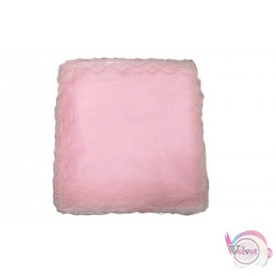 Βέλο τούλι τετράγωνο με σχέδιο, ματ με μισινέζα, ροζ, 36x36cm, 50τμχ. Mανδήλια-Τούλια