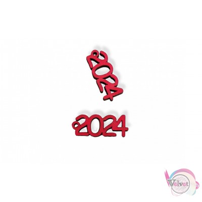 Ξύλινο γούρι "2024", κρεμαστό, κόκκινο, 30mm, 15τμχ. Γούρια "2024"