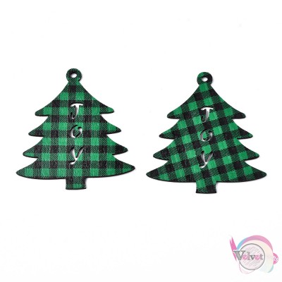 Ξύλινο στοιχείο, κρεμαστό, δέντρο χριστουγεννιάτικο, πράσινο, 79mm, 5τμχ Ξύλινα στοιχεία