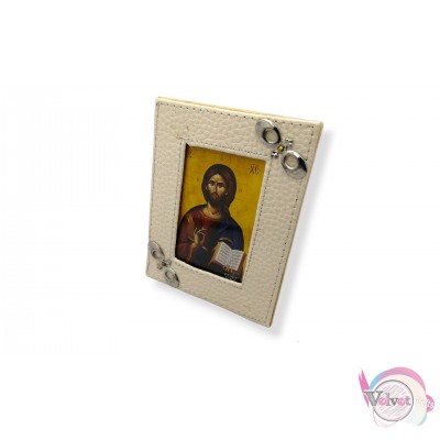 Ξύλινη εικόνα με τον Ιησού Χριστό, λευκή, 11.5cm, 1τμχ. Ξύλινες μπομπονιέρες