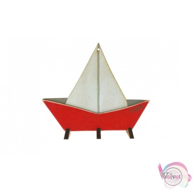 Επιτραπέζιο ξύλινο γούρι καράβι, κόκκινο, 15cm, 1τμχ. Ξύλινα στοιχεία