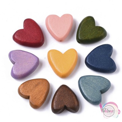 Ξύλινες καρδιές, περαστές, πολύχρωμες, 15mm, 10τμχ. Ξύλο
