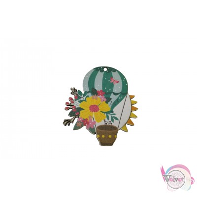Ξύλινο στοιχείο κρεμαστό, αερόστατο με λουλούδια, 10x7cm, 3τμχ. Ξύλινα στοιχεία