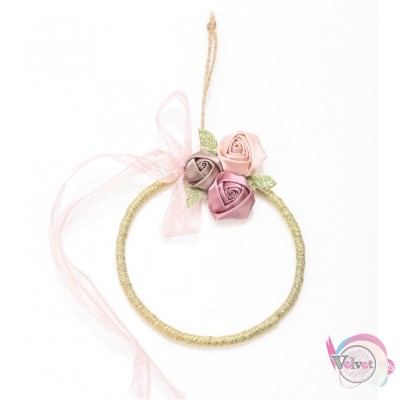 Hanging wreath with flowers and lace, gold, 9cm, 1pc Flowers