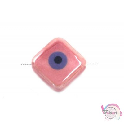 Μάτι χάντρα, ρόμβος, κεραμικό, ροζ, 15mm,  5τμχ Κεραμικές χάντρες