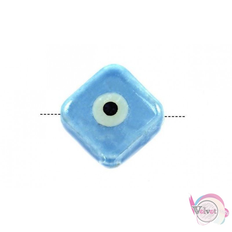 Μάτι χάντρα, ρόμβος, κεραμικό, γαλάζιο, 15mm,  5τμχ Κεραμικές χάντρες