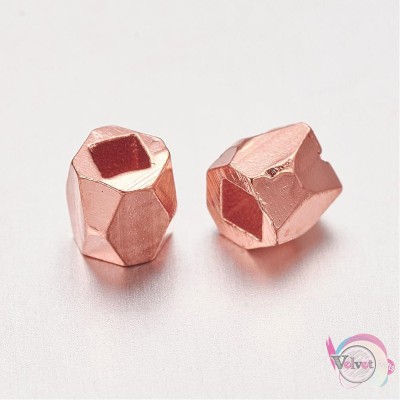 Χάντρες πολυγωνικές, μεταλλικες, ροζ χρυσό  3mm,  50τμχ. Χάντρες