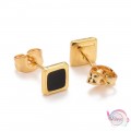Ατσάλινα σκουλαρίκια με μαύρο σμάλτο, χρυσά, 6mm, 1 ζευγάρι Σκουλαρίκια