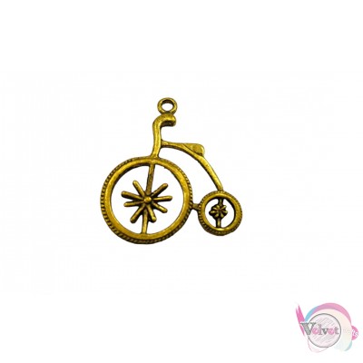 Μεταλλικό στοιχείο, κρεμαστό, ποδήλατο, χρυσό αντικέ, 32mm, 10τμχ. Οχήματα