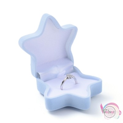 Βελούδινο κουτάκι δώρου, σε σχήμα αστερίας, για δαχτυλίδι, σιέλ, 6.2x6.1cm, 1τμχ. Συσκευασίες