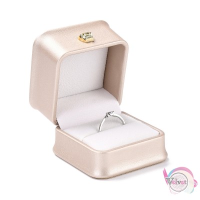 Κουτάκι δώρου από δερματίνη για δαχτυλίδι, τετράγωνο με κορώνα, ροζ μεταλλικό, 5.9cm, 1τμχ. Συσκευασίες