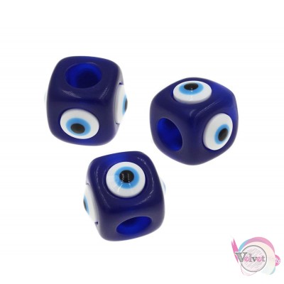 Ακρυλική χάντρα, κύβος με μάτι, μπλε, 10mm, 10τμχ. Ακρυλικές χάντρες