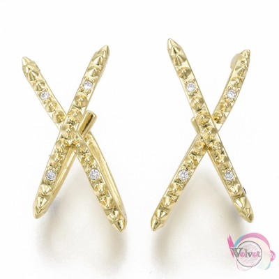 Σκουλαρίκια cuff earrings με ζιργκόν x-shape, επιχρυσωμένα 18K, 24~25mm, 1τμχ. Ear cuffs