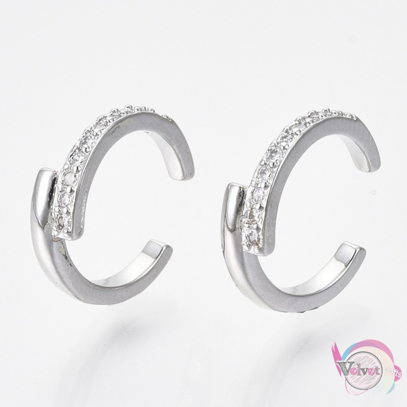 Σκουλαρίκια cuff earrings με ζιργκόν, ασημί, 13mm, 1ζεύγος. Cuff earrings