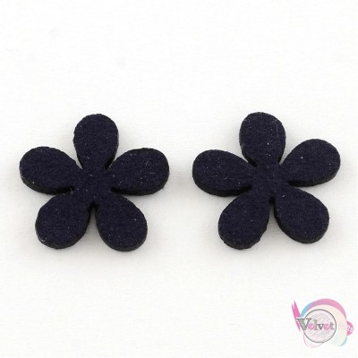 Λουλούδι, σουέτ, σκούρο μπλε, 15.5x16mm, 40τμχ. Fashion items
