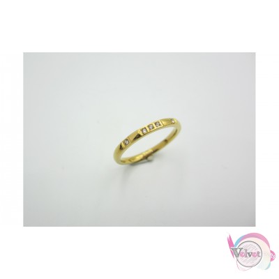 Ατσάλινο δαχτυλίδι, χρυσό, βεράκι με στρας. Δαχτυλίδια γυναικεία