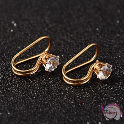 Ατσάλινα σκουλαρίκια cuff earrings με κρυσταλλάκι, χρυσά, 19mm, 1ζεύγος. Ear cuffs