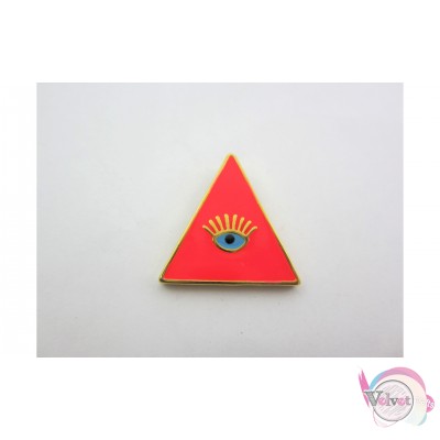 Ματάκι, τρίγωνο, με ροζ φλούο σμάλτο, 24mm, 3τμχ Με σμάλτο