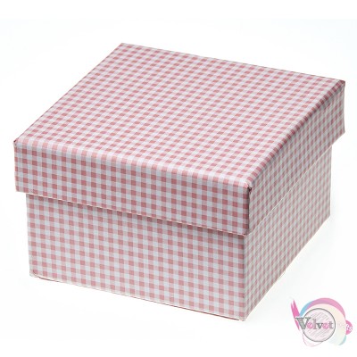 Χάρτινο κουτάκι καρό, ροζ, 7x4.5cm, 1τμχ. Είδη συσκευασίας